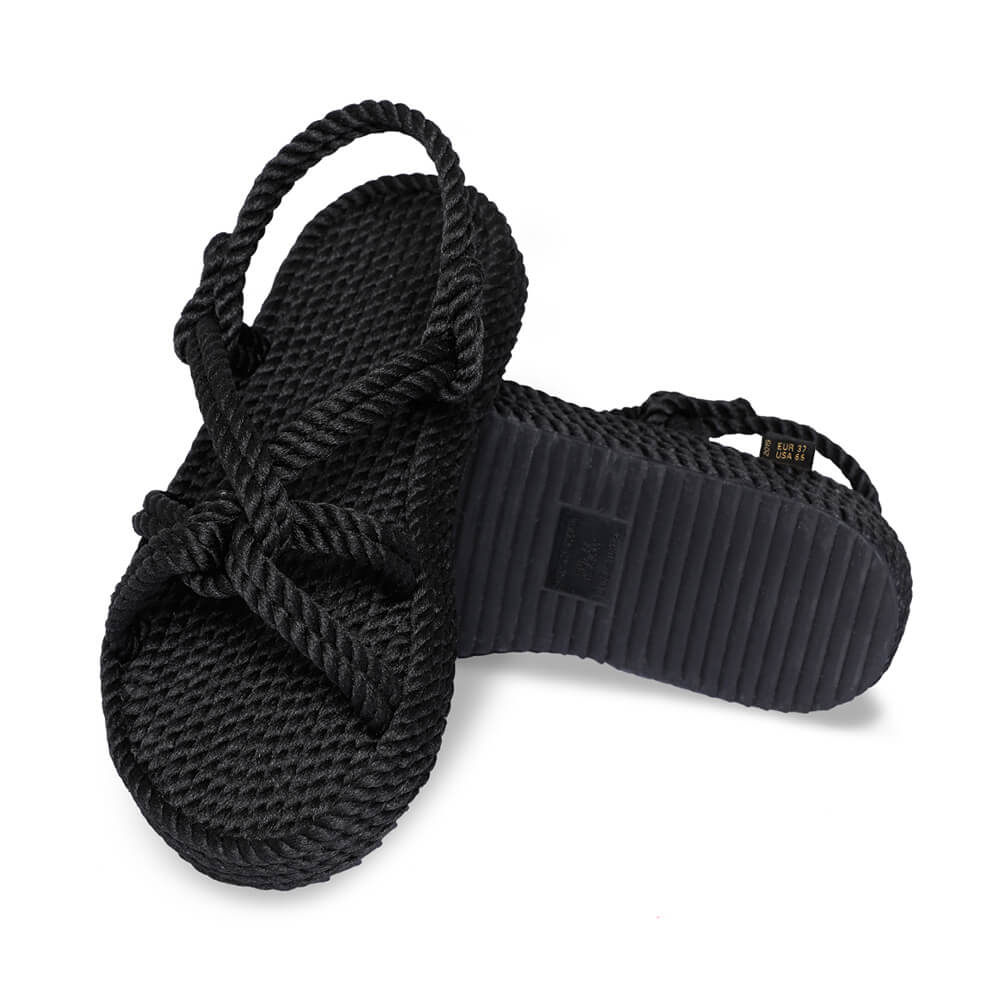 Bora Bora sandales à plateforme en corde – Noir