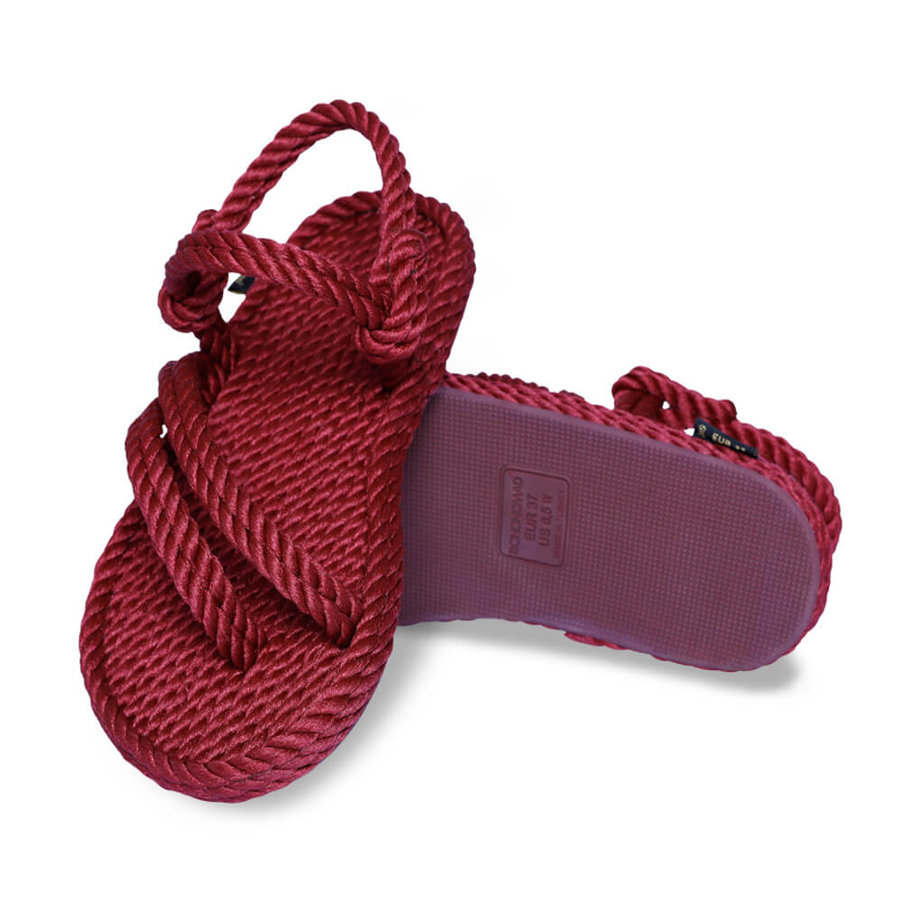 Cancun sandales à cordon pour femmes – Rouge Bordeaux