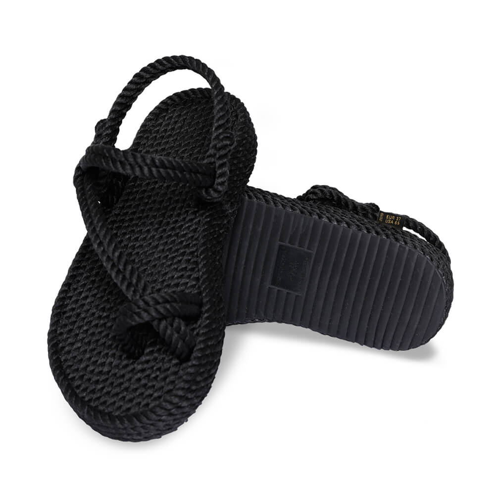 Hawaii sandales à plateforme en corde – Noir
