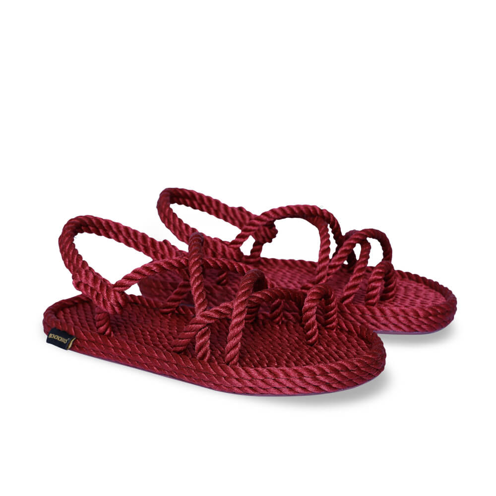 Ibiza sandales à cordon pour femmes – Rouge Bordeaux