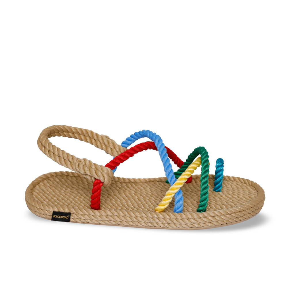 Ibiza sandales à cordon pour femmes – Beige & Multi