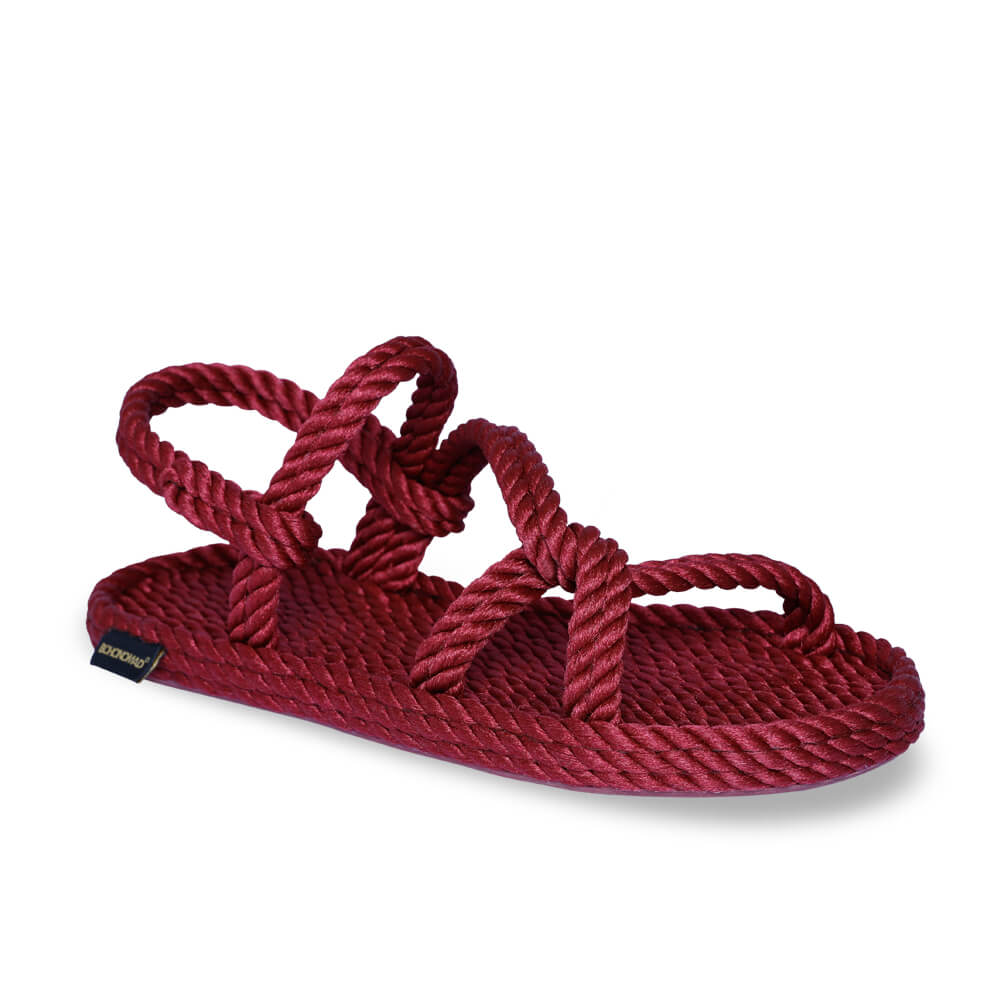 Mykonos sandales à cordon pour femmes – Rouge Bordeaux