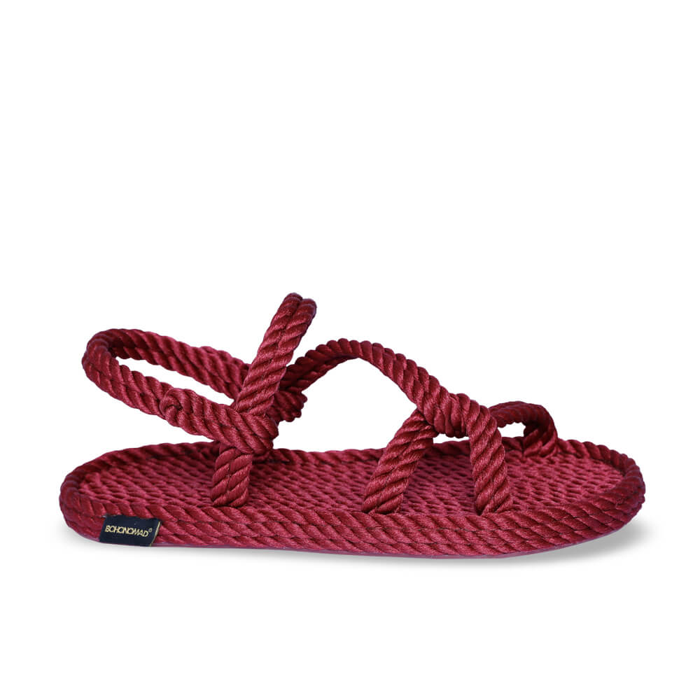 Mykonos sandales à cordon pour femmes – Rouge Bordeaux