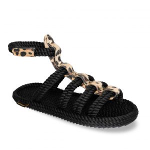 Serengeti Women Rope Sandal – Black Leopard