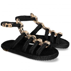 Serengeti Women Rope Sandal – Black Leopard