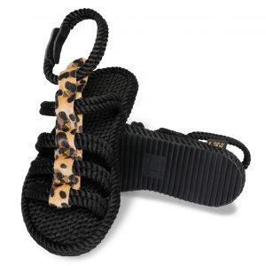 Serengeti Women Rope Sandal – Black Leopard