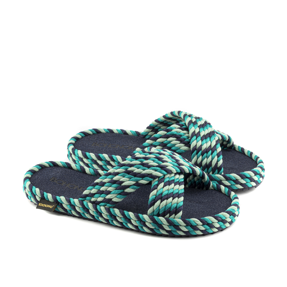 Barcelona Women Memory Foam Rope Slipper – Tricolor ( Navy/Mint/Turquoise )