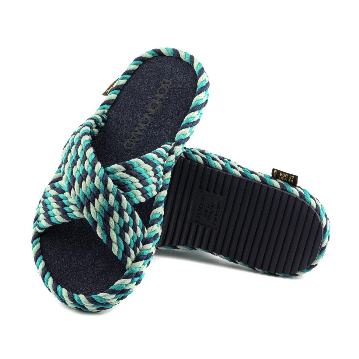 Barcelona Women Memory Foam Rope Slipper – Tricolor ( Navy/Mint/Turquoise )
