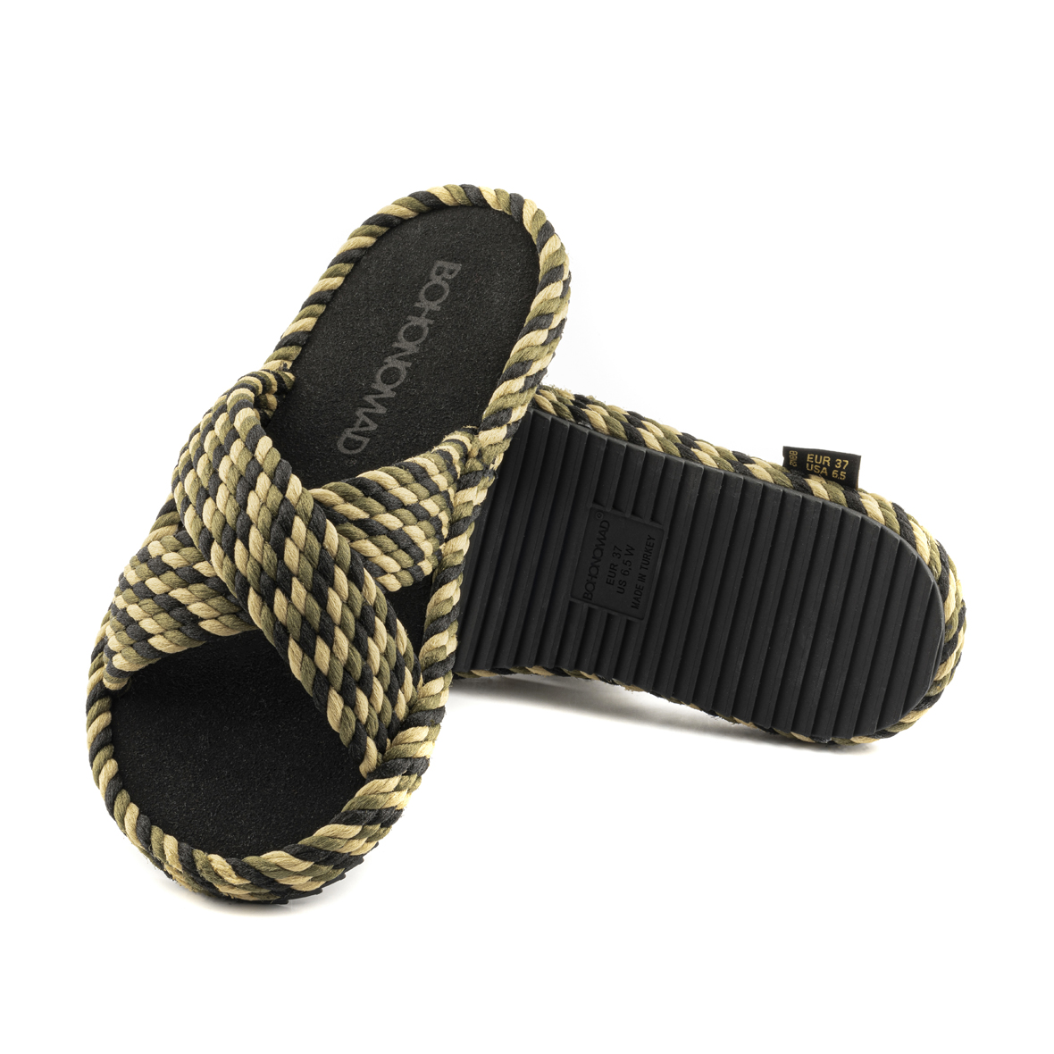 Barcelona Women Memory Foam Rope Slipper – Tricolor ( Khaki/Beige/Black )