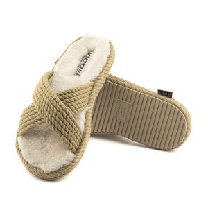 Barcelona Women Furry Rope Slipper – Beige