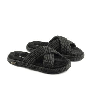 Barcelona Women Furry Rope Slipper – Black