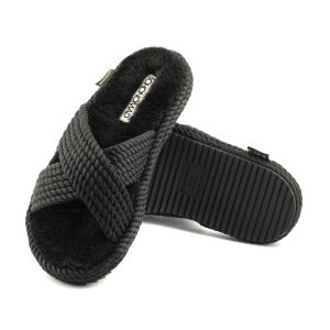 Barcelona Women Furry Rope Slipper – Black
