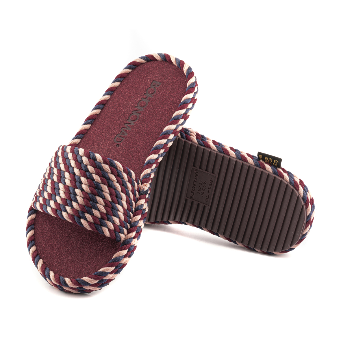 St.Tropez Women Memory Foam Rope Slipper – Tricolor ( Burgundy/Navy/Pink )
