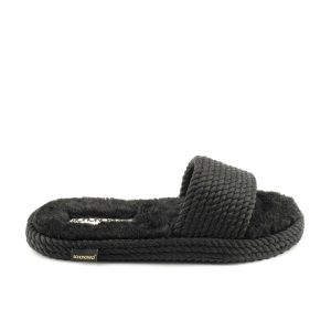St.Tropez Women Furry Rope Slipper – Black