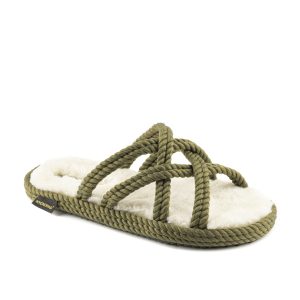 Bodrum Women Furry Rope Slipper – Khaki