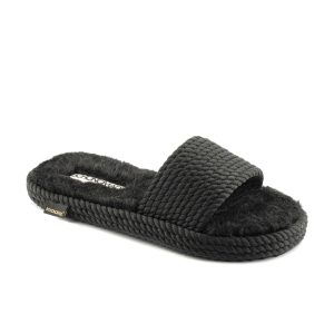 St.Tropez Women Furry Rope Slipper – Black